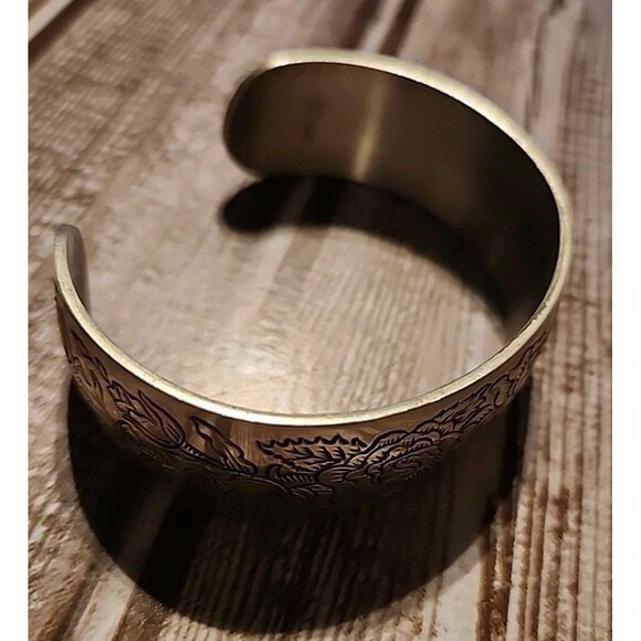 steiff Jewelry - Vintage Kirk Stieff Etched Pewter Cuff Bracelet, Rose 900-6